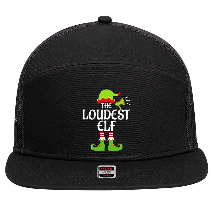 Loudest Elf Matching Family Group Christmas Party Xmas Funny 7 Panel Mesh Trucker Snapback Hat
