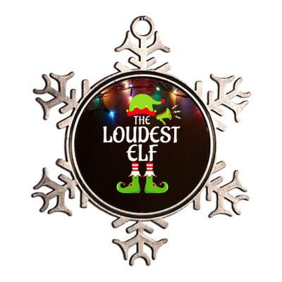 Loudest Elf Matching Family Group Christmas Party Xmas Funny Metallic Star Ornament