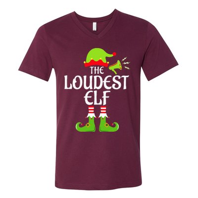 Loudest Elf Matching Family Group Christmas Party Xmas Funny V-Neck T-Shirt