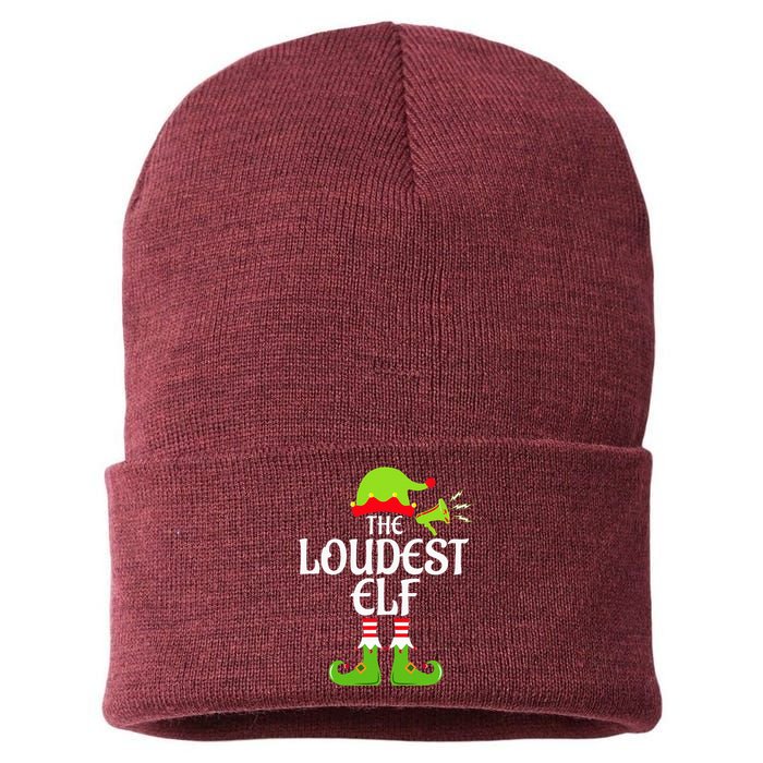 Loudest Elf Matching Family Group Christmas Party Xmas Funny Sustainable Knit Beanie