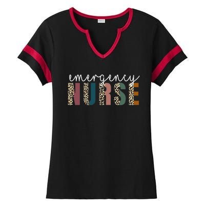 Leopard Emergency Nurse ER Trauma & Emergency Department Ladies Halftime Notch Neck Tee