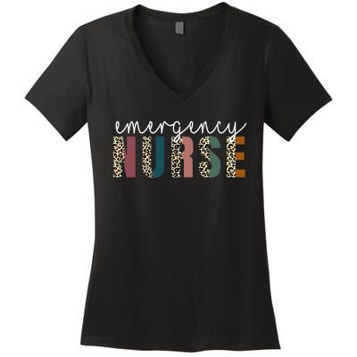 Leopard Emergency Nurse ER Trauma & Emergency Department Women's V-Neck T-Shirt