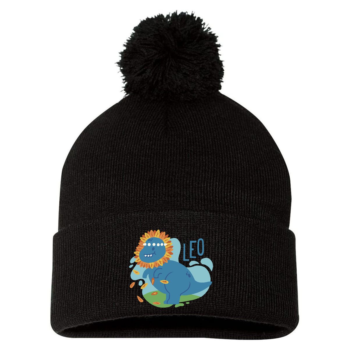 Leo Dinosaur Pom Pom 12in Knit Beanie