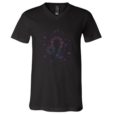 Leo Floral Zodiac V-Neck T-Shirt