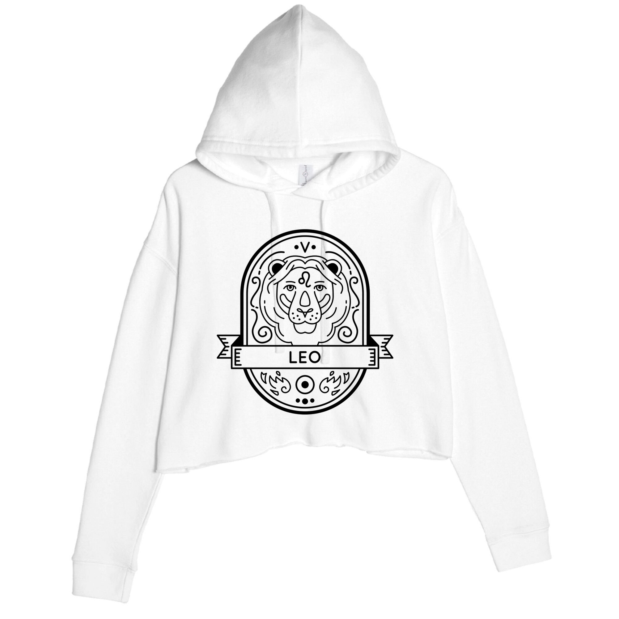 Leo Zodiac Symbol Design Crop Fleece Hoodie