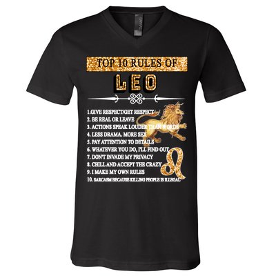 Leo Zodiac Top 10 Rules Of Leo V-Neck T-Shirt