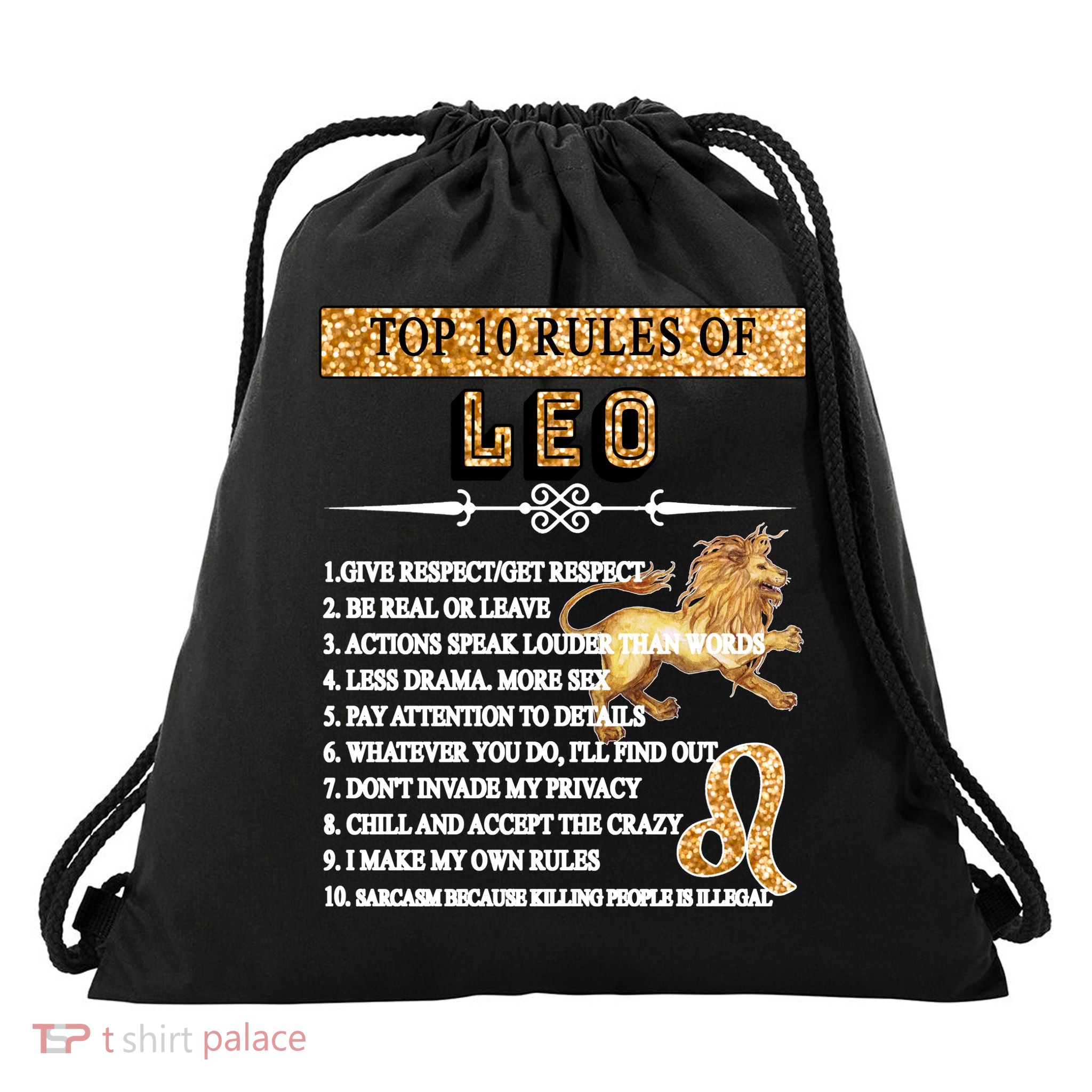 Leo Zodiac Top 10 Rules Of Leo Drawstring Bag