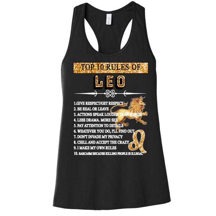 Leo Zodiac Top 10 Rules Of Leo Women's Racerback Tank