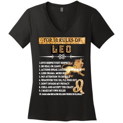 Leo Zodiac Top 10 Rules Of Leo Women's V-Neck T-Shirt