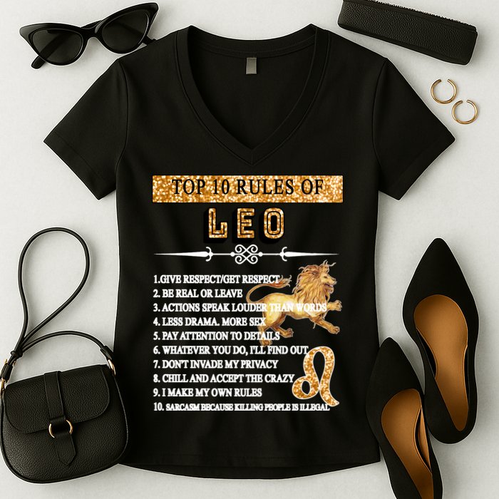Leo Zodiac Top 10 Rules Of Leo Women's V-Neck T-Shirt