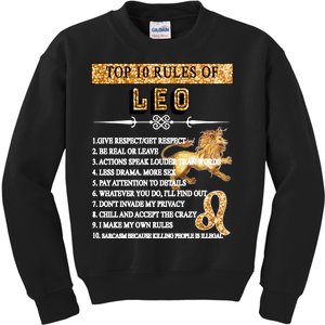 Leo Zodiac Top 10 Rules Of Leo Kids Sweatshirt