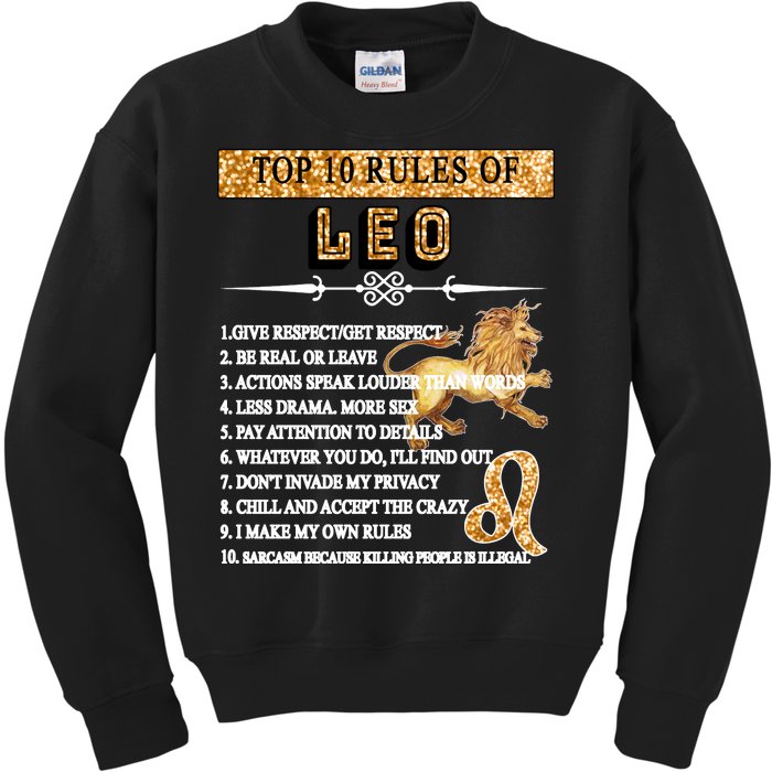 Leo Zodiac Top 10 Rules Of Leo Kids Sweatshirt