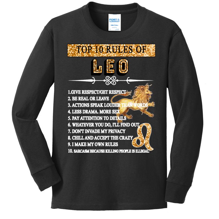 Leo Zodiac Top 10 Rules Of Leo Kids Long Sleeve Shirt