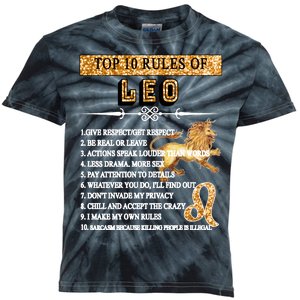 Leo Zodiac Top 10 Rules Of Leo Kids Tie-Dye T-Shirt