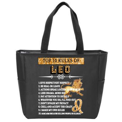 Leo Zodiac Top 10 Rules Of Leo Zip Tote Bag