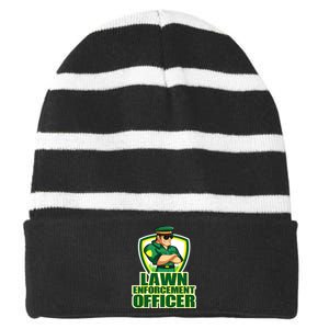 Lawn Enforcement Officer Grass Mowing Dad Fathers Day Gift Striped Beanie with Solid Band