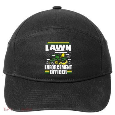 Lawn Enforcement Officer Funny Mower American Flag Fathers 7-Panel Snapback Hat