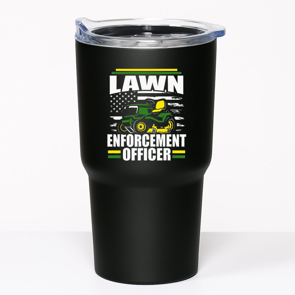 Lawn Enforcement Officer Funny Mower American Flag Fathers Tumbler