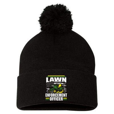 Lawn Enforcement Officer Funny Mower American Flag Fathers Pom Pom 12in Knit Beanie