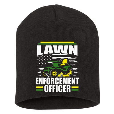 Lawn Enforcement Officer Funny Mower American Flag Fathers Short Acrylic Beanie