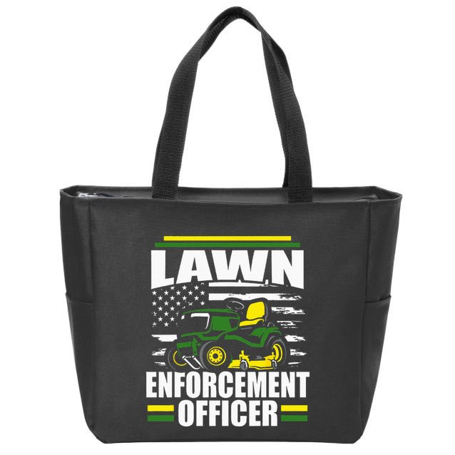 Lawn Enforcement Officer Funny Mower American Flag Fathers Zip Tote Bag