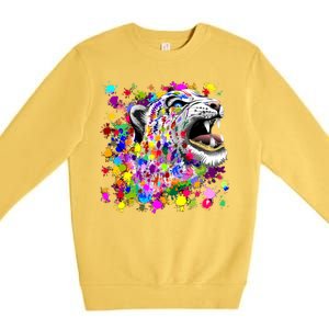 Leopard Cat Psychedelic Paint Splats Premium Crewneck Sweatshirt