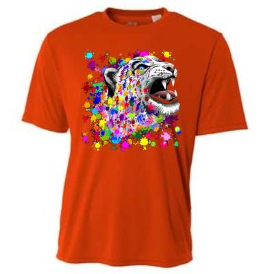 Leopard Cat Psychedelic Paint Splats Cooling Performance Crew T-Shirt