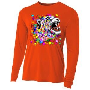 Leopard Cat Psychedelic Paint Splats Cooling Performance Long Sleeve Crew