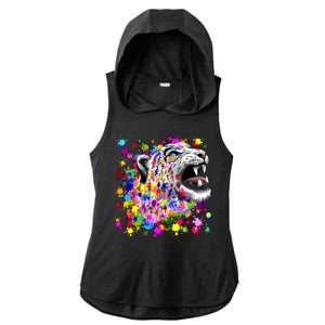 Leopard Cat Psychedelic Paint Splats Ladies PosiCharge Tri-Blend Wicking Draft Hoodie Tank