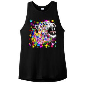 Leopard Cat Psychedelic Paint Splats Ladies PosiCharge Tri-Blend Wicking Tank