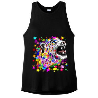 Leopard Cat Psychedelic Paint Splats Ladies PosiCharge Tri-Blend Wicking Tank