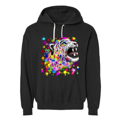Leopard Cat Psychedelic Paint Splats Garment-Dyed Fleece Hoodie