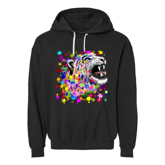 Leopard Cat Psychedelic Paint Splats Garment-Dyed Fleece Hoodie