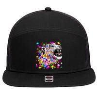 Leopard Cat Psychedelic Paint Splats 7 Panel Mesh Trucker Snapback Hat