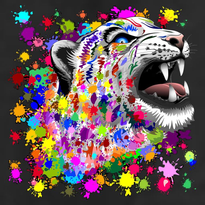 Leopard Cat Psychedelic Paint Splats 7 Panel Mesh Trucker Snapback Hat