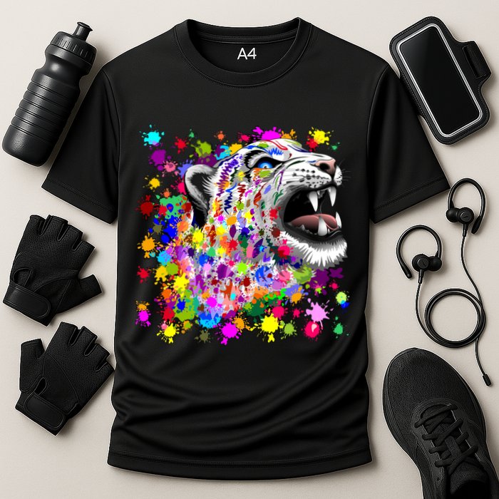 Leopard Cat Psychedelic Paint Splats Performance Shirt