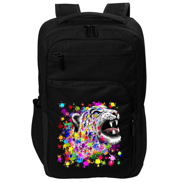 Leopard Cat Psychedelic Paint Splats Impact Tech Backpack