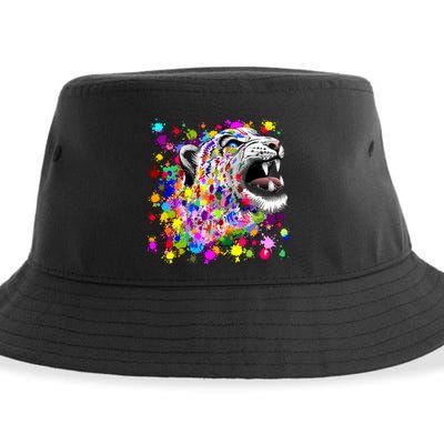 Leopard Cat Psychedelic Paint Splats Sustainable Bucket Hat
