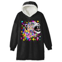 Leopard Cat Psychedelic Paint Splats Hooded Wearable Blanket