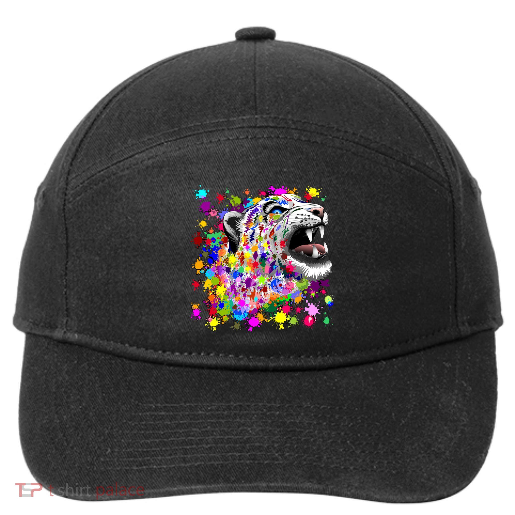 Leopard Cat Psychedelic Paint Splats 7-Panel Snapback Hat