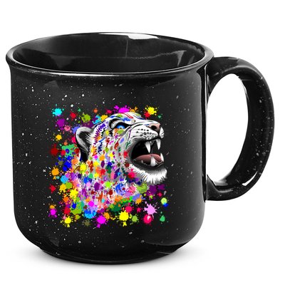 Leopard Cat Psychedelic Paint Splats 15oz Campfire Ceramic Mug