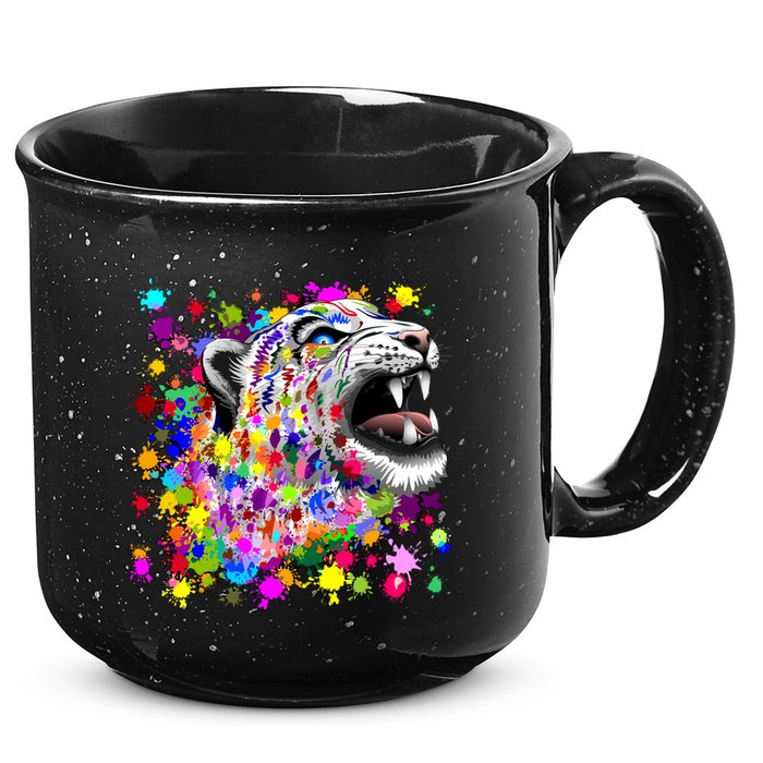 Leopard Cat Psychedelic Paint Splats 15oz Campfire Ceramic Mug