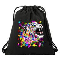 Leopard Cat Psychedelic Paint Splats Drawstring Bag