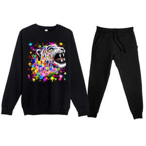 Leopard Cat Psychedelic Paint Splats Premium Crewneck Sweatsuit Set