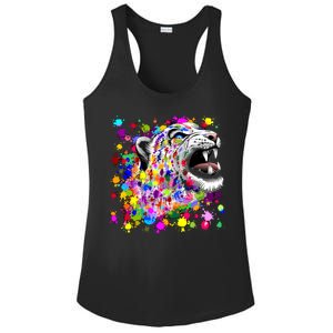 Leopard Cat Psychedelic Paint Splats Ladies PosiCharge Competitor Racerback Tank