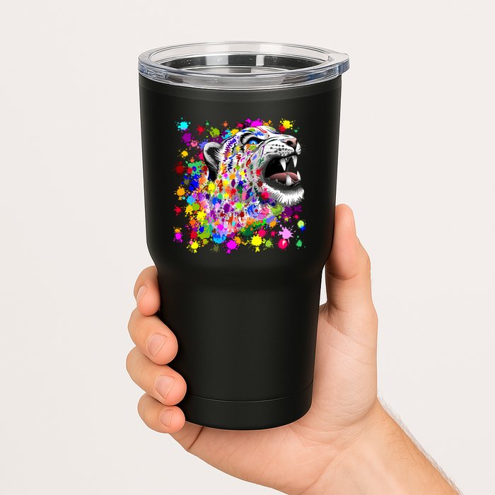Leopard Cat Psychedelic Paint Splats Tumbler