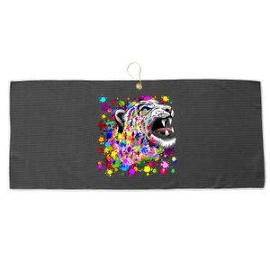 Leopard Cat Psychedelic Paint Splats Large Microfiber Waffle Golf Towel