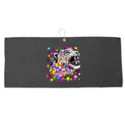 Leopard Cat Psychedelic Paint Splats Large Microfiber Waffle Golf Towel