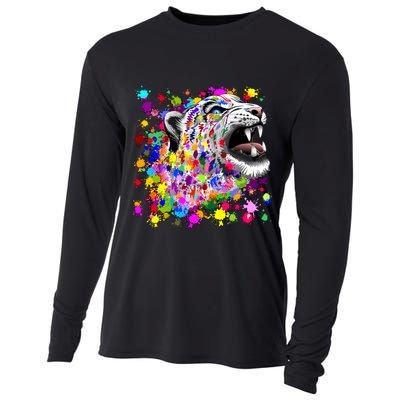 Leopard Cat Psychedelic Paint Splats Cooling Performance Long Sleeve Crew