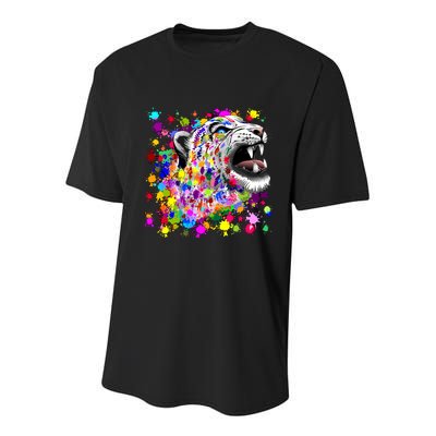 Leopard Cat Psychedelic Paint Splats Youth Performance Sprint T-Shirt